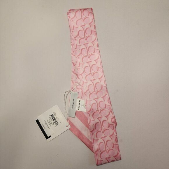 NWT Coach C8363 Signature Print Silk Skinny Scarf Flower Pink - Picture 2 of 2
